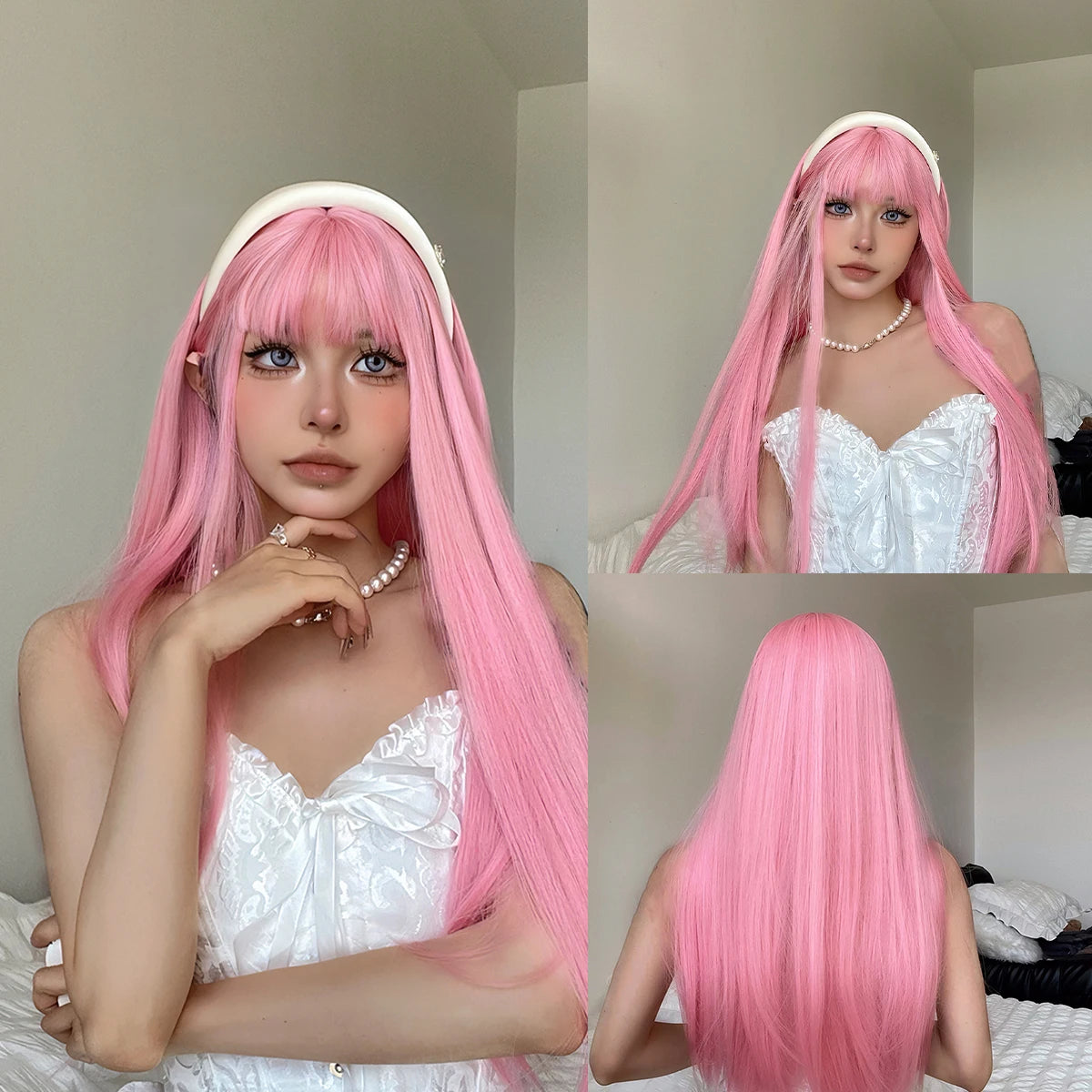 Light Blonde Golden Hair Long Silky Straight Synthetic Wig for Women Blonde Natural Hairs Wig Daily Lolita Heat Resistant Wigs