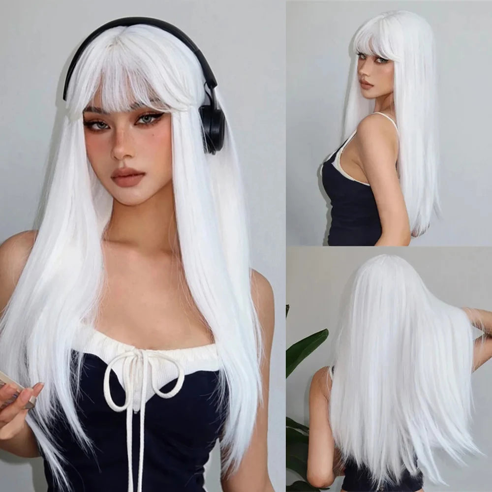 Light Blonde Golden Hair Long Silky Straight Synthetic Wig for Women Blonde Natural Hairs Wig Daily Lolita Heat Resistant Wigs
