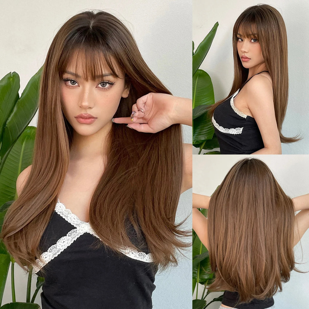 Light Blonde Golden Hair Long Silky Straight Synthetic Wig for Women Blonde Natural Hairs Wig Daily Lolita Heat Resistant Wigs